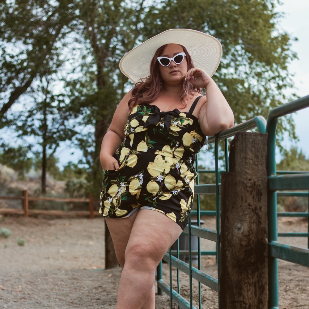Unique Vintage Plus Size Lemon Romper